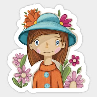 Lady in  Hat with Flowers Sticker